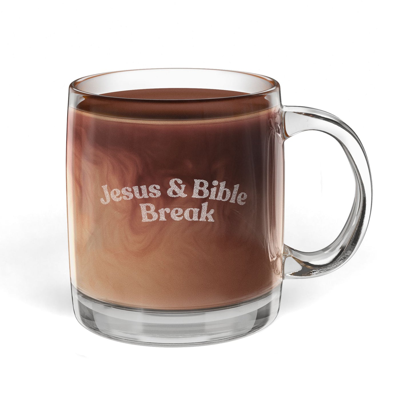 Jesus and Bible Break Engraved Glass Coffee Mug